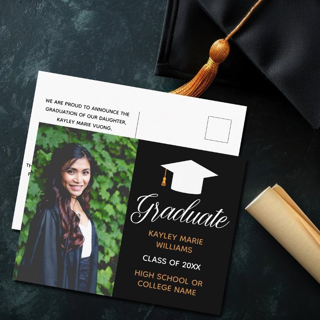 Carte Postale Elegant Graduation Photo Black Gold 2023 (Créateur téléchargé)