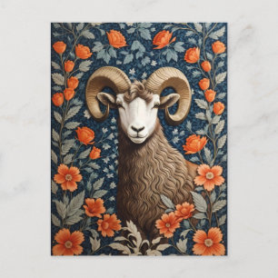 Carte Postale Élégant grand mouton de la corne William Morris in