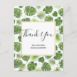 Carte Postale Élégant Green Tropical Feuille Motif Merci