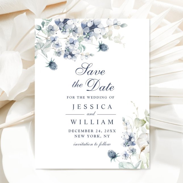 Carte Postale Élégant hiver Foliage Boho Mariage Enregistrer la  (Créateur téléchargé)