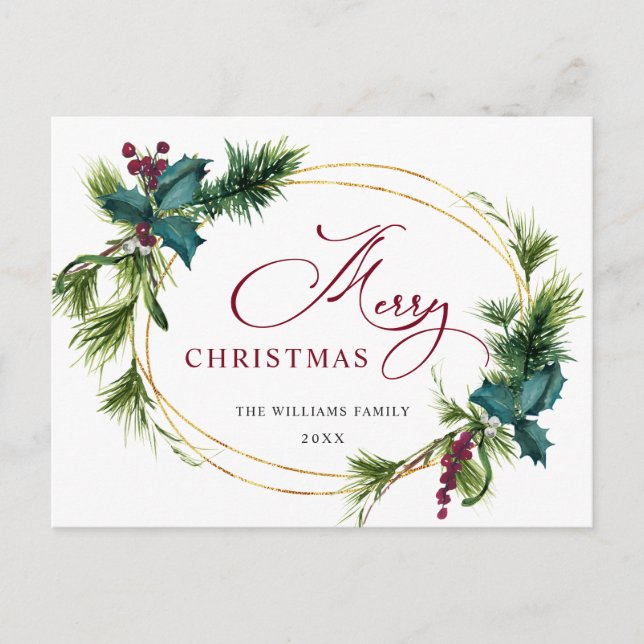 Carte Postale Élégant Holly Berry Pine Fir Noël (Devant)