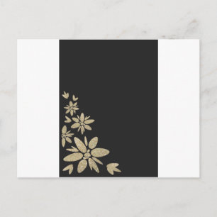 Carte Postale Élégant invitation noir blanc avec fleurs d'or