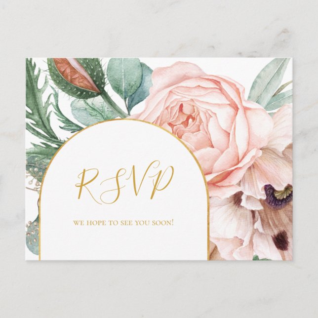 Carte Postale Elégant Jardin Floral Blush | Mariage RSVP (Devant)