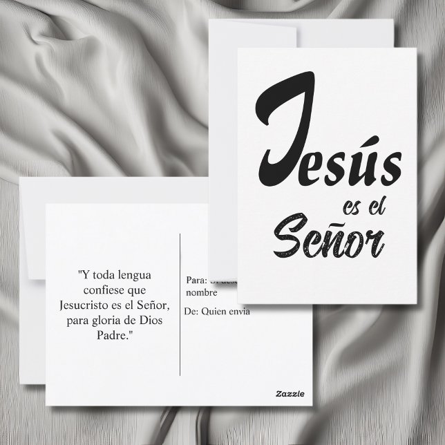 Carte Postale Elégant Jésus-el-Señor Noir & Blanc Moderne (Christian posrcard Jesus is Lord & Philipians 2:11 in Spanish with custom text & name.)
