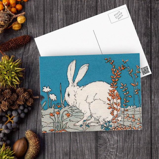 Carte Postale Elégant lapin blanc Vintage (Créateur téléchargé)