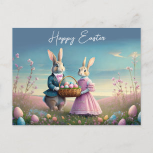 Carte Postale Élégant lapin de Pâques Vintage garçon et fille