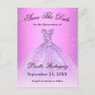 Carte Postale Élégant Lilac Purple Quinceanera Enregistrer La Da