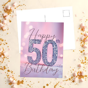 Carte Postale Elégant lilas et paillettes argentées pour un 50e 