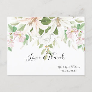 Carte Postale Élégant Lili Rose Rose ivoire Merci floral