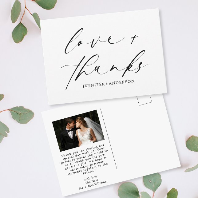 Carte Postale Elegant Love and Thanks Script Photo Mariage (Créateur téléchargé)