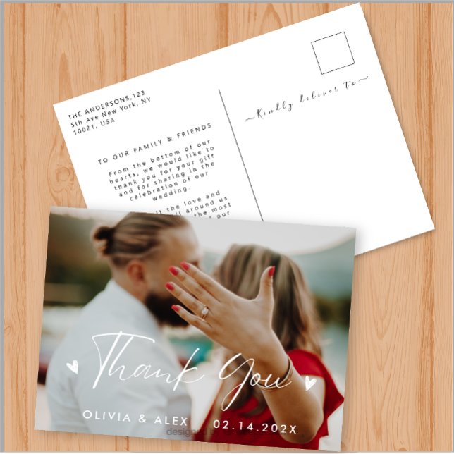 Carte Postale Elegant Love Heart Script Mariage Photo Merci (Créateur téléchargé)