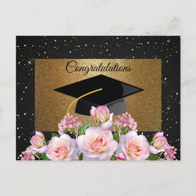 Carte Postale Elégant, Luxe, Parties scintillant Or, Roses, Cap  (Devant)