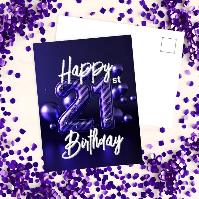 Carte Postale Elégant Luxueux Parkly Purple 21e anniversaire (Créateur téléchargé)