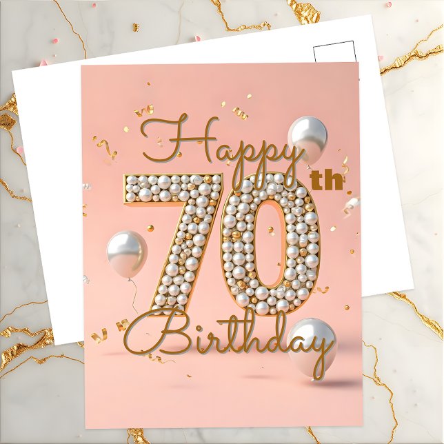 Carte Postale Elégant Luxueux Rose Pâle et Or 70e Anniversaire (Créateur téléchargé)