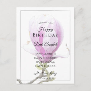 Carte Postale Elégant Magnolia rose voeux d'anniversaire
