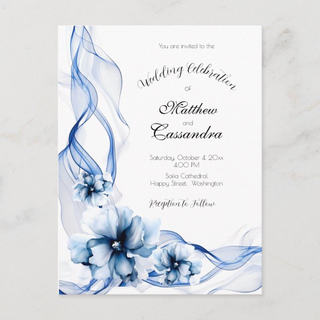 Carte Postale Elégant Mariage bleu bleu marine (Devant)