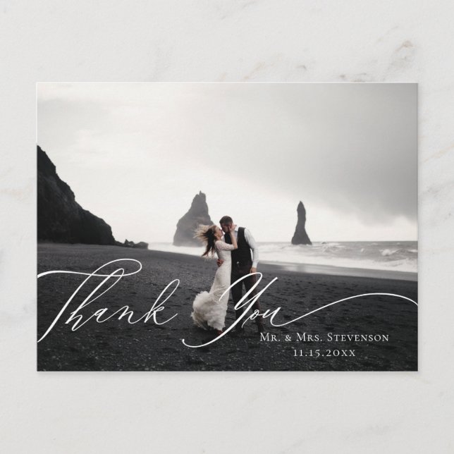 Carte Postale Élégant Mariage de calligraphie Merci photo (Devant)