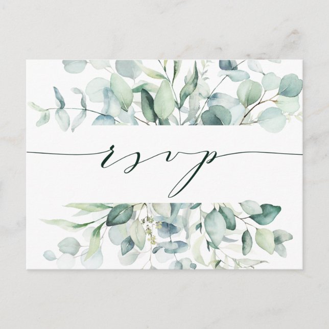 Carte Postale Élégant mariage de feuillage vert RSVP (Devant)
