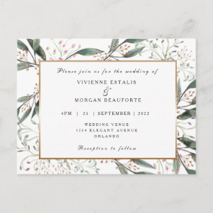 Carte Postale Élégant mariage de feuille d'or aquarelle