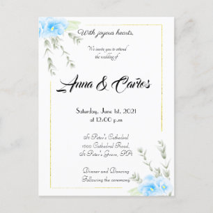 Carte Postale Elégant mariage de fleurs de Pansy Bleu Faire-part
