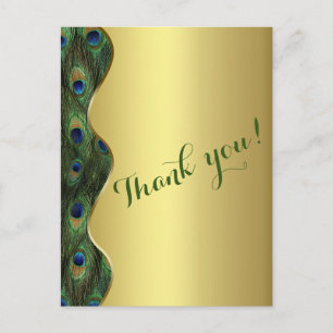 Carte Postale Élégant Mariage de Peacock Or