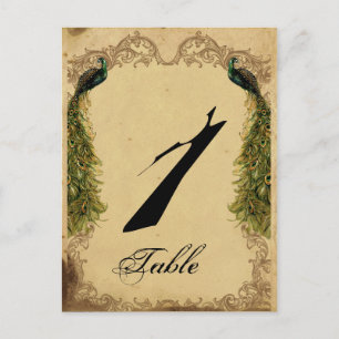Carte Postale Élégant Mariage de poches de paon Vintage Numéro d