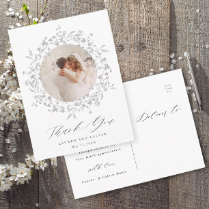 Carte Postale Élégant Mariage de script noir Merci photo