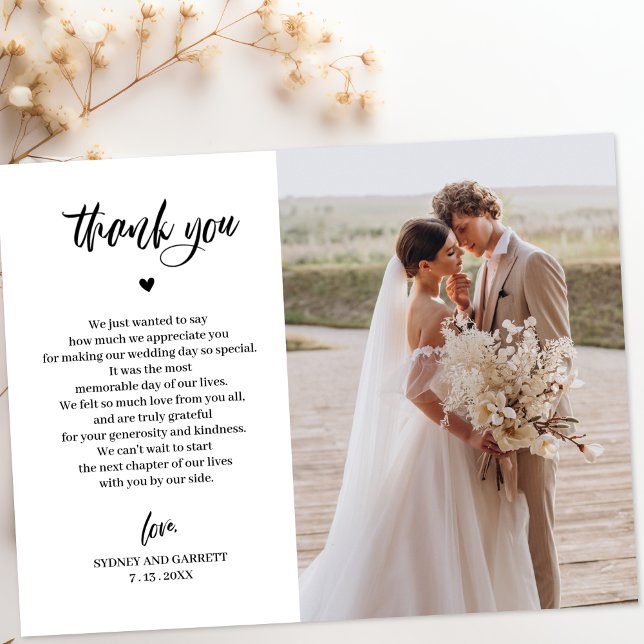 Carte Postale Elégant Mariage de script photo Merci Postcard (Créateur téléchargé)