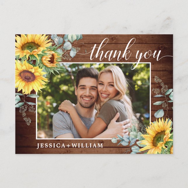 Carte Postale Élégant Mariage de tournesol Merci floral (Devant)