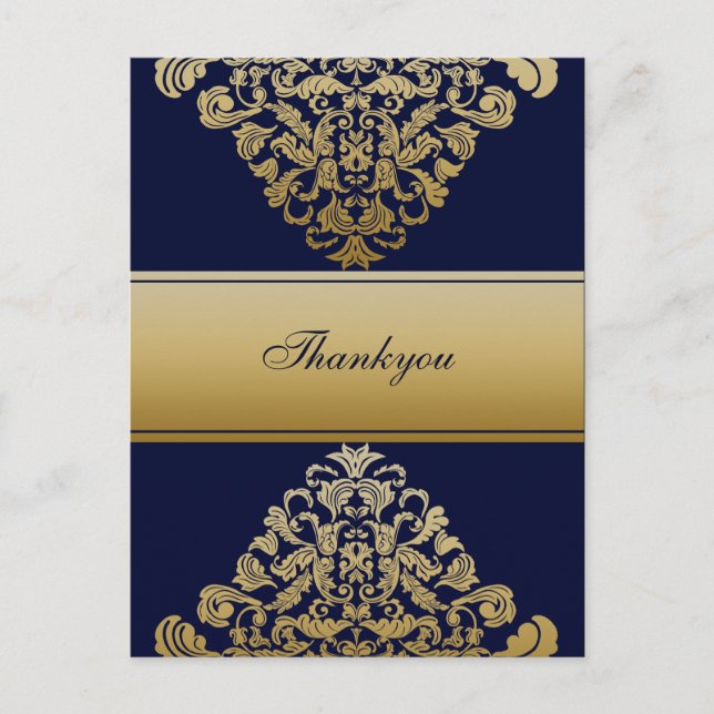 Carte Postale Élégant Mariage d'or de la marine Filigree (Devant)