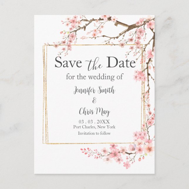 Carte Postale Élégant mariage en fleur de cerise Enregistrer la  (Devant)