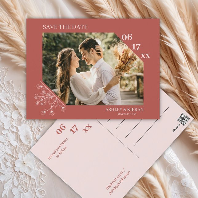 Carte Postale Élégant mariage floral Boho Enregistrer la date (Créateur téléchargé)