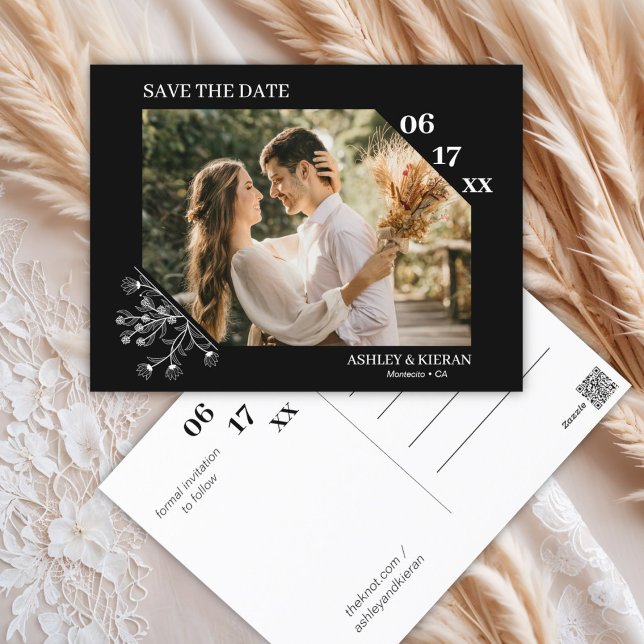 Carte Postale Élégant mariage floral Enregistrer la date (Créateur téléchargé)