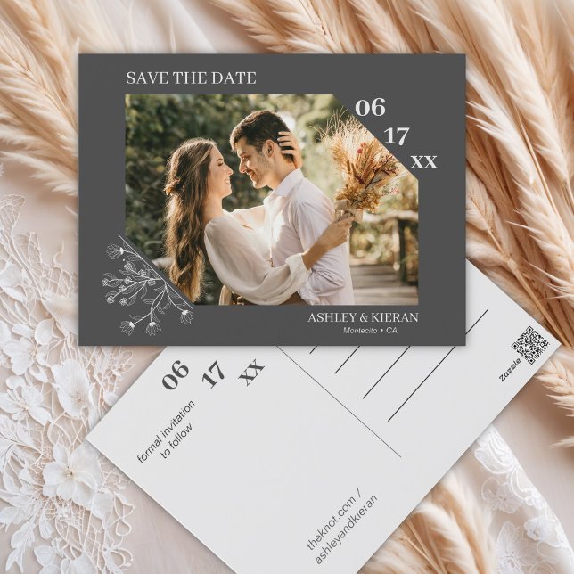 Carte Postale Élégant mariage floral gris sauvez la date (Créateur téléchargé)