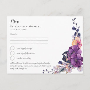 Carte Postale Élégant Mariage Floral violet orange