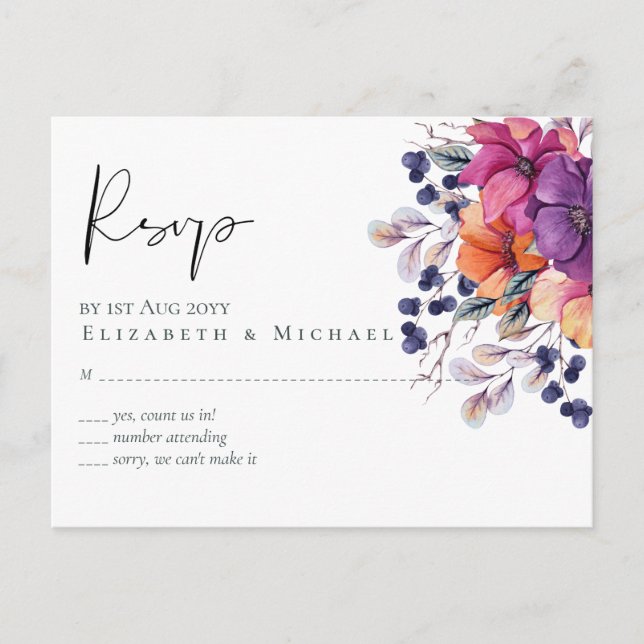 Carte Postale Élégant Mariage Floral violet orange (Devant)