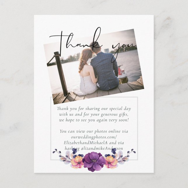 Carte Postale Élégant Mariage Floral violet orange (Devant)