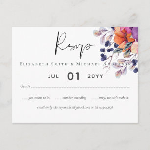 Carte Postale Élégant Mariage Floral violet orange