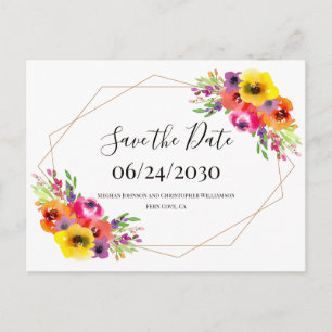 Carte Postale Élégant mariage géométrique floral Enregistrer la