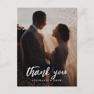 Carte Postale Élégant Mariage Merci étincelant or
