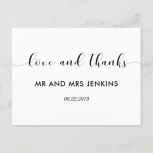 Carte Postale Elégant mariage noir et blanc merci