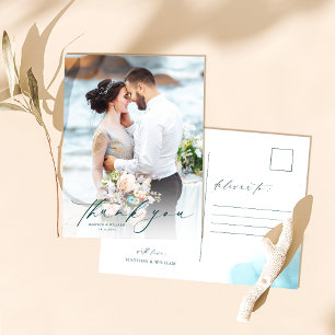 Carte Postale Élégant Mariage photo de script Merci