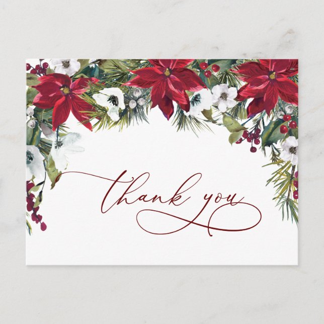Carte Postale Elégant Mariage Poinsettia Merci aquarelle (Devant)