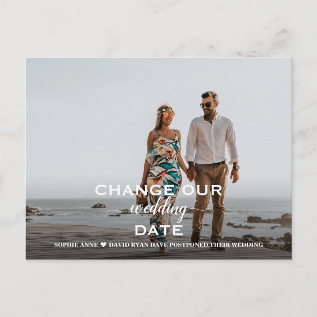Carte Postale Élégant Mariage Reporté Changer La Date Photo (Devant)