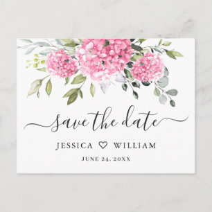 Carte Postale Élégant mariage rose Hydrangea Enregistrer la date