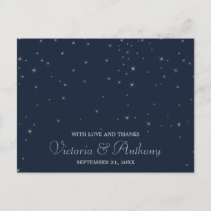 Carte Postale Elégant Marine & Argent Falling Stars Mariage Merc