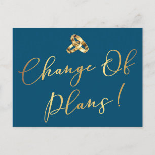 Carte Postale Elégant Marine & Gold Changement de plans Mariage
