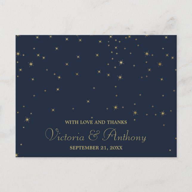 Carte Postale Elegant Marine & Gold Falling Stars Mariage Merci (Devant)