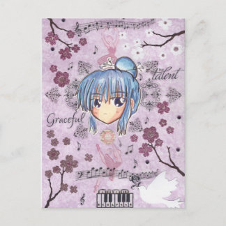 Carte Postale Elégant/Melancholy Ume-Chibi avec arrière - plan d