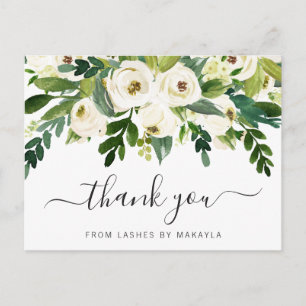 Carte Postale Élégant Merci d'affaires floral et vert
